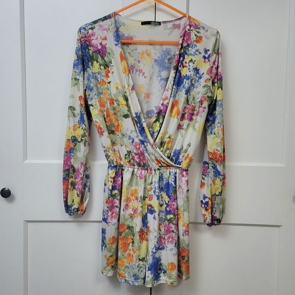 Lulus Camellia-on Club Ivory Floral Print Romper, Small - Picture 5 of 10